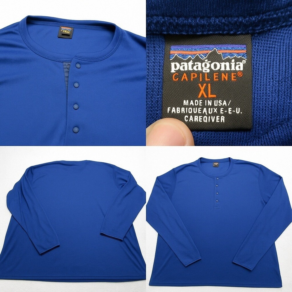 Patagonia Capilene Shirt Mens XL‎ Blue Long Sleeve Snap Base Layer USA VTG READ